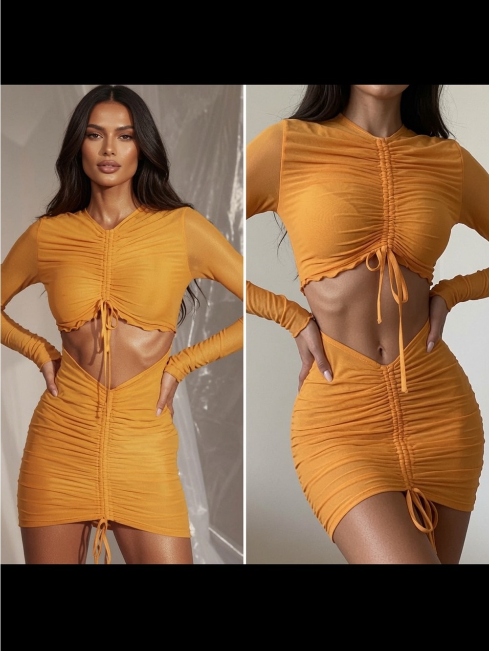 House of CB ‘JEANELLE’ Orange Ruched Mesh Cutout Mini Dress Small $179